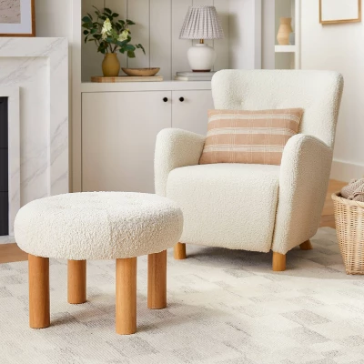 Kessler Round Tufted Faux Shearling Ottoman With Wood Legs Cream - Threshold™ Designed With Studio McGee 6 Kessler Round Tufted Faux Shearling Ottoman With Wood Legs Cream - Threshold™ Designed With Studio McGee - Image 6