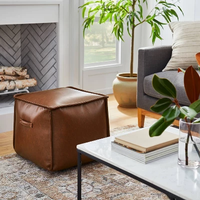 Evanston Leather Cube Pouf - Threshold™ Designed With Studio McGee 1 Evanston Leather Cube Pouf - Threshold™ Designed With Studio McGee