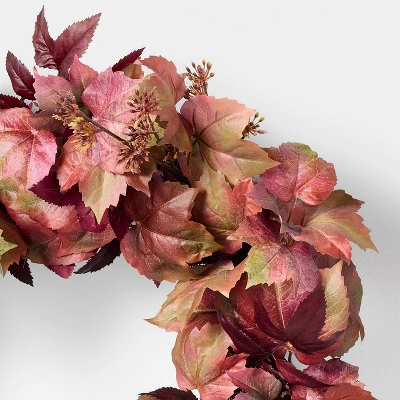 24" Mixed Leaf Artificial Fall Wreath Red - Threshold™ Designed With Studio McGee 2 24" Mixed Leaf Artificial Fall Wreath Red - Threshold™ Designed With Studio McGee - Image 2