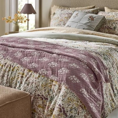 Floral Block Print Jacquard Throw Purple/Cream - Threshold™ Designed With Studio McGee 1 Floral Block Print Jacquard Throw Purple/Cream - Threshold™ Designed With Studio McGee