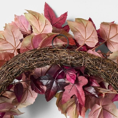 24" Mixed Leaf Artificial Fall Wreath Red - Threshold™ Designed With Studio McGee 3 24" Mixed Leaf Artificial Fall Wreath Red - Threshold™ Designed With Studio McGee - Image 3