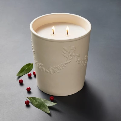 25oz Ceramic Bay & Winter Berry Candle Cream - Threshold™ Designed With Studio McGee 1 25oz Ceramic Bay & Winter Berry Candle Cream - Threshold™ Designed With Studio McGee