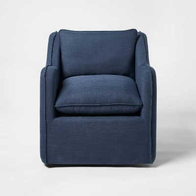 Slipcover Style Upholstered Swivel Accent Chair Blue - Threshold™ Designed With Studio McGee 2 Slipcover Style Upholstered Swivel Accent Chair Blue - Threshold™ Designed With Studio McGee - Image 2