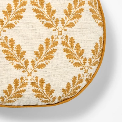Golden Yellow And Cream Leaf Pattern Round Pillow - 16" - Threshold Designed With Studio McGee 1 Golden Yellow And Cream Leaf Pattern Round Pillow - 16" - Threshold Designed With Studio McGee