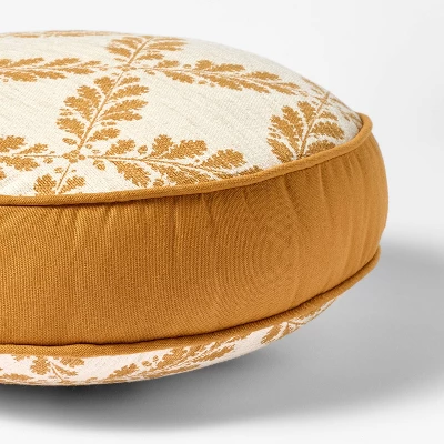 Golden Yellow And Cream Leaf Pattern Round Pillow - 16" - Threshold Designed With Studio McGee 2 Golden Yellow And Cream Leaf Pattern Round Pillow - 16" - Threshold Designed With Studio McGee - Image 2