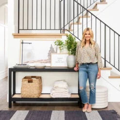 Console Table With Woven Rattan Shelf Black - Threshold™ Designed With Studio McGee -Beauty House GUEST 8850858f 6d86 4502 8112 f583beb8eb20