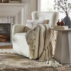 Kessler Swivel Accent Chair Cream Faux Shearling - Threshold™ Designed With Studio McGee: Luxury Glam Furniture, No Assembly Required