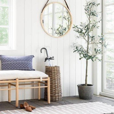 26" Wood Mirror With Pleather Strap Hanger - Threshold™ Designed With Studio McGee 4 26" Wood Mirror With Pleather Strap Hanger - Threshold™ Designed With Studio McGee - Image 4