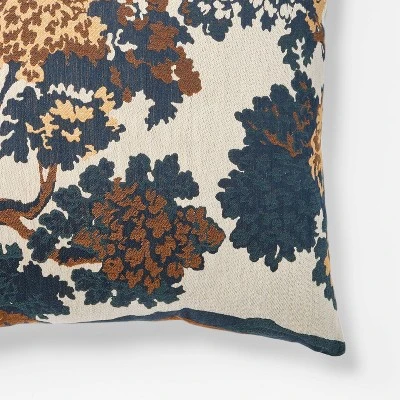 Cream-Navy-Olive Jacquard Tree Pillow 24x24 - Threshold Designed With Studio McGee 1 Cream-Navy-Olive Jacquard Tree Pillow 24x24 - Threshold Designed With Studio McGee