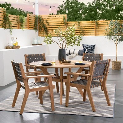 Bluffdale Wood 6 Person Round Patio Dining Table, Outdoor Furniture - Threshold™ Designed With Studio McGee 1 Bluffdale Wood 6 Person Round Patio Dining Table, Outdoor Furniture - Threshold™ Designed With Studio McGee