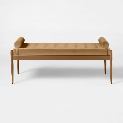 Bolster Tufted Bench Beige - Threshold™ Designed With Studio McGee: Velvet Upholstery, Powder-Coated Steel Legs, 225lb Capacity 2 Bolster Tufted Bench Beige - Threshold™ Designed With Studio McGee: Velvet Upholstery, Powder-Coated Steel Legs, 225lb Capacity - Image 2