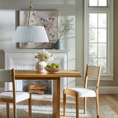 Pendant With Pleated Shade Ceiling Light White - Threshold™ Designed With Studio McGee: Elegant Iron & Cotton Fixture, UL Listed 2 Pendant With Pleated Shade Ceiling Light White - Threshold™ Designed With Studio McGee: Elegant Iron & Cotton Fixture, UL Listed - Image 2