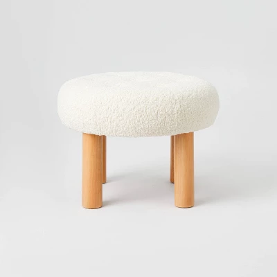 Kessler Round Tufted Faux Shearling Ottoman With Wood Legs Cream - Threshold™ Designed With Studio McGee 2 Kessler Round Tufted Faux Shearling Ottoman With Wood Legs Cream - Threshold™ Designed With Studio McGee - Image 2