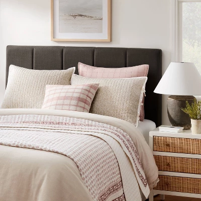 Standard Decorative Border Cotton Slub Quilt Sham Neutral Floral - Threshold™ Designed With Studio McGee: OEKO-TEX Certified, Tie Closure 1 Standard Decorative Border Cotton Slub Quilt Sham Neutral Floral - Threshold™ Designed With Studio McGee: OEKO-TEX Certified, Tie Closure