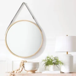 26" Wood Mirror With Pleather Strap Hanger - Threshold™ Designed With Studio McGee 11 26" Wood Mirror With Pleather Strap Hanger - Threshold™ Designed With Studio McGee -Beauty House GUEST d09c0998 ed36 4998 b828 cbc40cbee6da