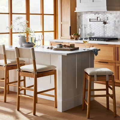 Emery Wood Counter Height Barstool With Upholstered Seat And Sling Back Natural - Threshold™ Designed With Studio McGee 1 Emery Wood Counter Height Barstool With Upholstered Seat And Sling Back Natural - Threshold™ Designed With Studio McGee