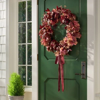 30" XL Mixed Leaf Artificial Wreath Red - Threshold™ Designed With Studio McGee 1 30" XL Mixed Leaf Artificial Wreath Red - Threshold™ Designed With Studio McGee