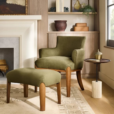 Wood Leg Ottoman Green - Threshold™ Designed With Studio McGee 1 Wood Leg Ottoman Green - Threshold™ Designed With Studio McGee