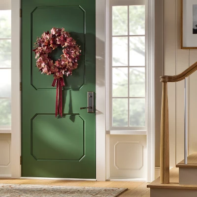 24" Mixed Leaf Artificial Fall Wreath Red - Threshold™ Designed With Studio McGee 1 24" Mixed Leaf Artificial Fall Wreath Red - Threshold™ Designed With Studio McGee